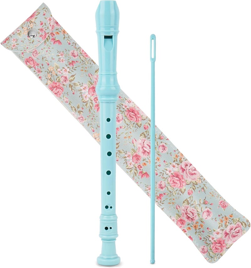 Haecsfl Recorder Instrument for Beginner Adults,8-Hole Soprano Descant Recorder Music Flute with with Cleaning Rod & Leather Case For Home Entertainment(2-Blue Rose) - Image 1
